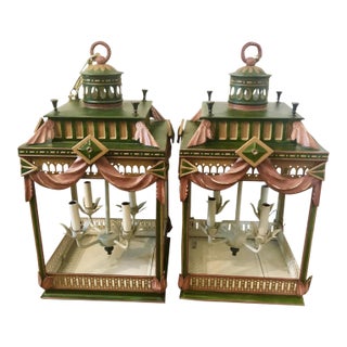 1990s Chinoiserie Tole Lantern Light Fixtures - a Pair For Sale