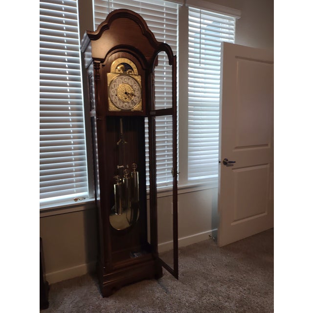 1990s Ridgeway Oak Grandfather Clock Westminister Chimes Chairish