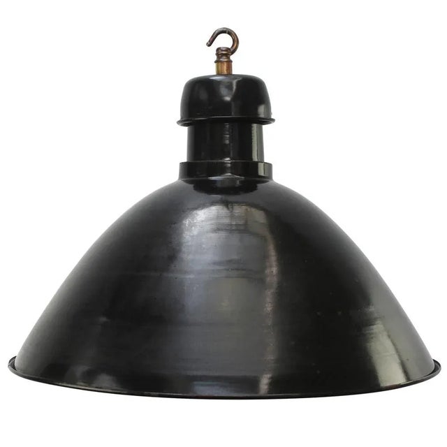 Vintage French Industrial Black Enamel Pendant Light from Gal, France For Sale - Image 5 of 5