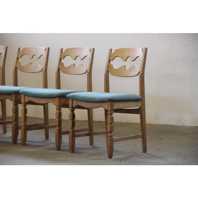 Wood Danish Brutalist Oak Razorblade Dining Chairs attributed to Henning Kjærnulf, 1960s, Set of 6 For Sale - Image 7 of 15