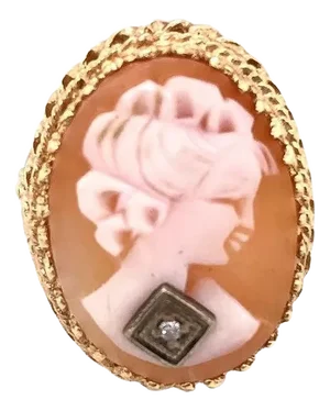 14 Karat Yellow Gold Cameo Ring With Round Diamond