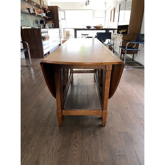 Vintage Large Oak Parquet Top Drop Leaf Dining Table For Sale In Salt Lake City - Image 6 of 12