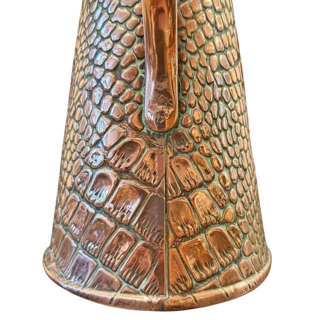 English Arts & Crafts Crocodile Stamped Copper Pitcher For Sale - Image 9 of 11