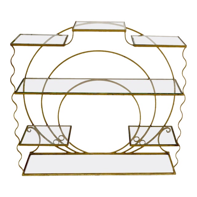 Decorative Gold Gilt Wrought Iron Glass Shelves Étagère For Sale