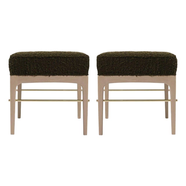 Set of 2 Linear Stools in White Oak Series 18 For Sale