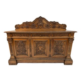Antique French Renaissance Revival Carved Oak Buffet For Sale