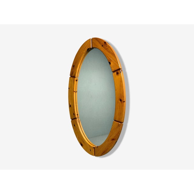 Mid-Century Modern Swedish Modern, Oval Wall Mirror, Pine, Sweden, 1970s For Sale - Image 3 of 7