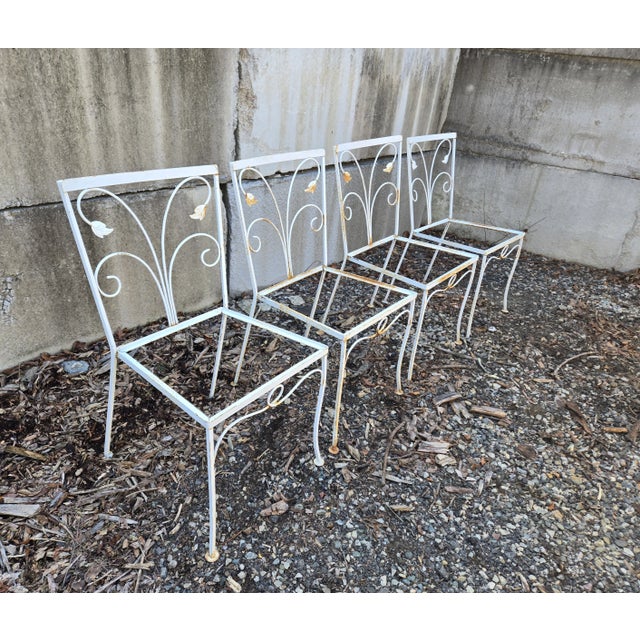 Mid 20th Century Vintage Salterini Style Wrought Iron Dining Chairs - Set of 4, Attributed For Sale - Image 5 of 12