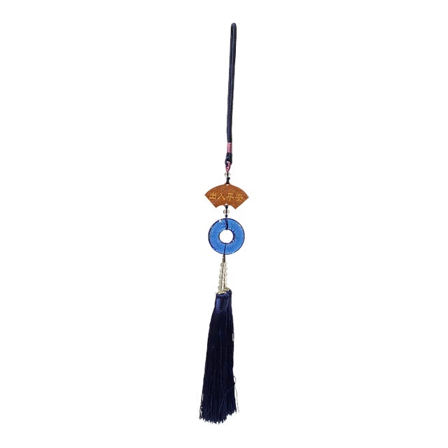 Crystal Glass Fengshui Fortune Blue Round Pendant Decor Tassel For Sale
