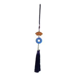 Crystal Glass Fengshui Fortune Blue Round Pendant Decor Tassel