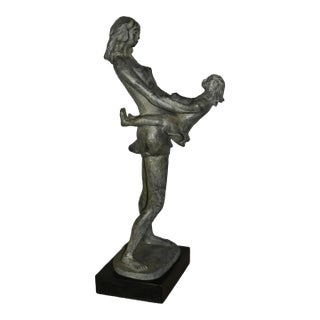 1970s Vintage Mid Century Modern Mother & Child Sculpture Signed For Sale