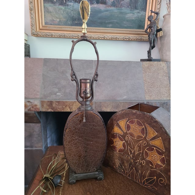 Antique Art Deco Crackle Glass Table Lamp With Mica Shade For Sale - Image 15 of 18