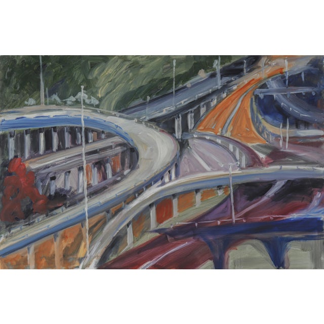 Abstract Aerial View of a Bay Area Freeway 20th Century Oil For Sale - Image 3 of 3