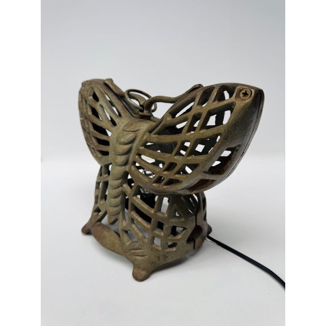 1950s Vintage Cast Iron Butterfly Table Lamp Openwork Accent Light Shadow Casting For Sale - Image 5 of 12