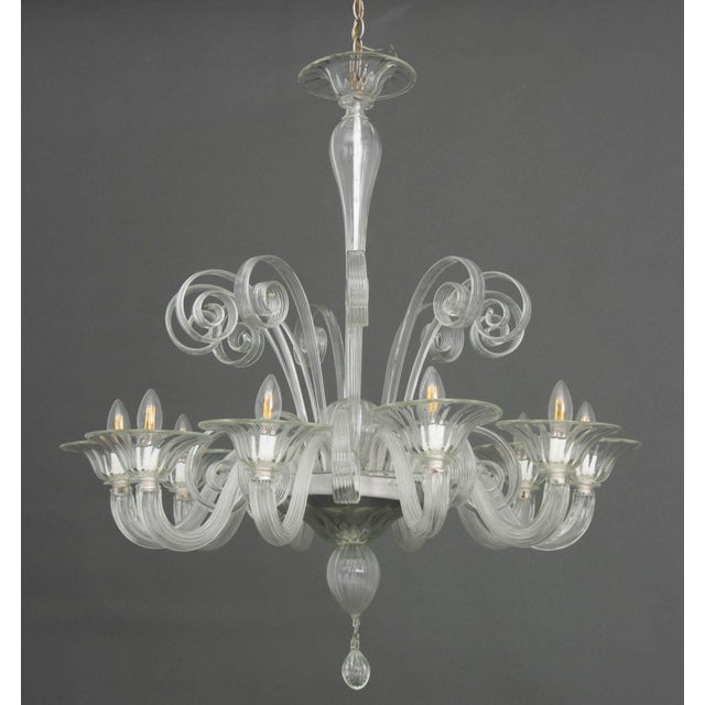 Transparent Murano Clear Glass Ten Branch Chandelier For Sale - Image 8 of 13