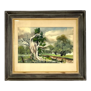 John E Detore-Dramatic Watercolor Landscape -1957, Framed
