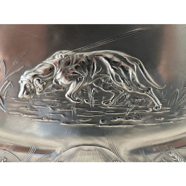 Antique Art Nouveau Pewter Platter With Hunting Dog Motif For Sale - Image 4 of 9