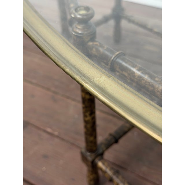 Brass Faux Bamboo Tortoise Shell, Brass and Glass Coffee Table, Baker For Sale - Image 8 of 14
