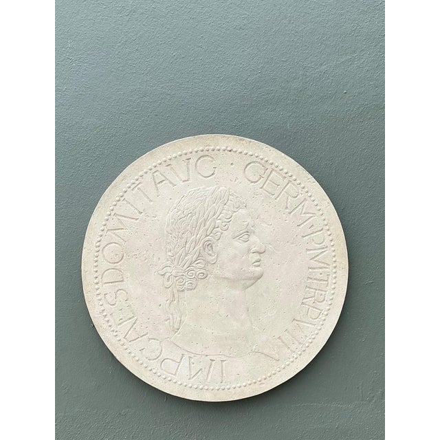 Off-white Vintage Roman Emperor Plaster Medallion For Sale - Image 8 of 15