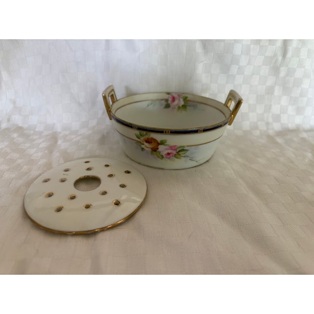 Antique Hand Painted Porcelain Butter Tub For Sale - Image 4 of 12
