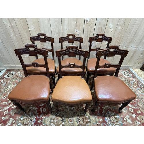 Napoleon III Chairs in Mahogany and Leather, Set of 6 For Sale - Image 4 of 9