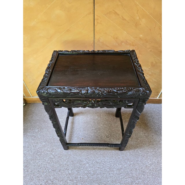 A fine antique chinese exotic carved wood side / drinks table ( guaranteed over 75 years old or older all hand carved...