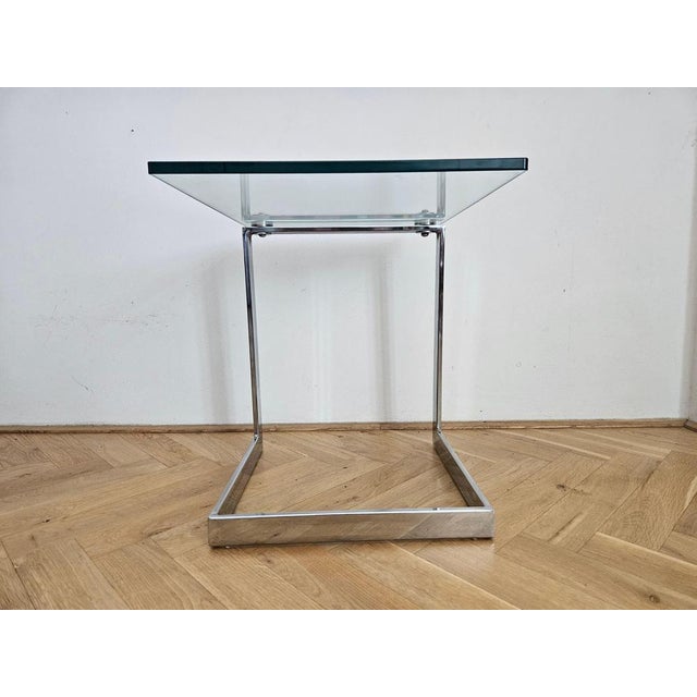 Mid-Century Cantilevered Glass & Chrome Side Coffee Table Gebra, 1980s For Sale - Image 11 of 17