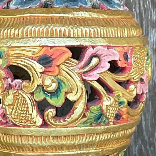 Vintage Boho Carved Wood Table Lamp For Sale In West Palm - Image 6 of 13