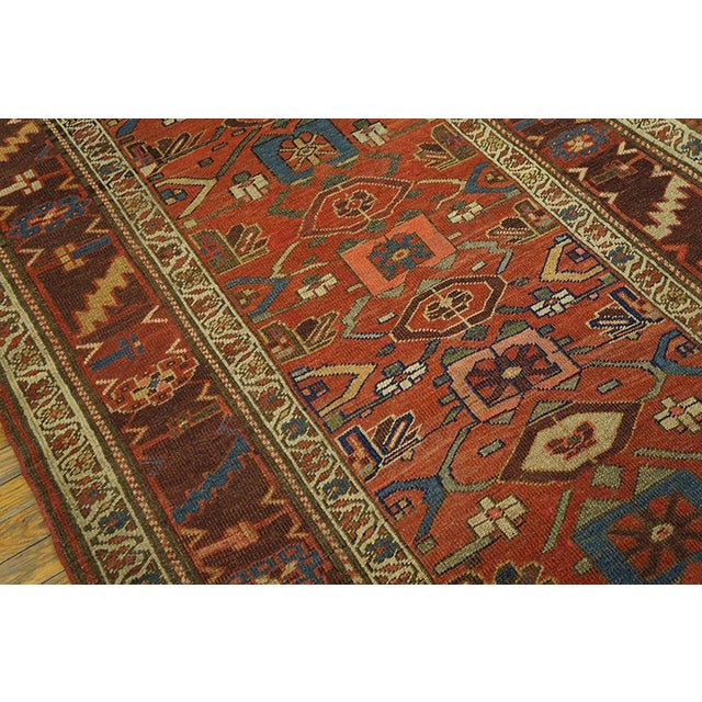 Late 19th Century 1890s Red Coral Rustic Geometric Antique Persian Bijar Rug 4'3" X 6'10" Handknotted Wool Carpet For Sale - Image 5 of 6