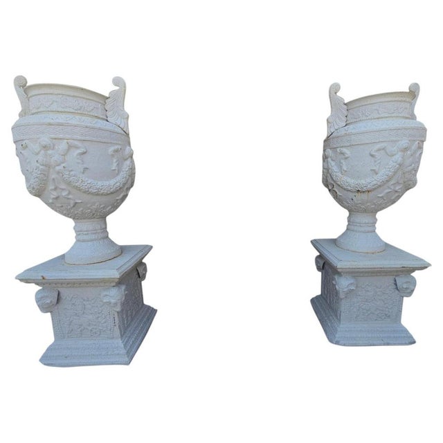 Greek Style Cast Iron Garden Urns, 1950, Set of 2 For Sale - Image 10 of 10