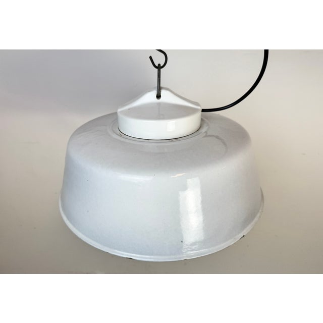 1960s Industrial Grey Enamel Factory Pendant Lamp with Glass Cover, 1960s For Sale - Image 5 of 18