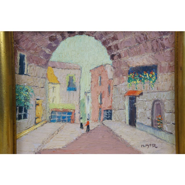 Beige Late 20th Century H. McRae Impressionist European Cityscape Oil Painting on Board 11" For Sale - Image 8 of 11
