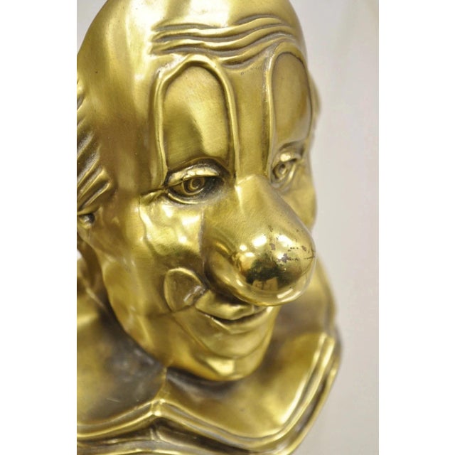 Vintage Pm Craftsman Art Deco Brass Figural Clown Head Bookends - A Pair For Sale In Philadelphia - Image 6 of 9