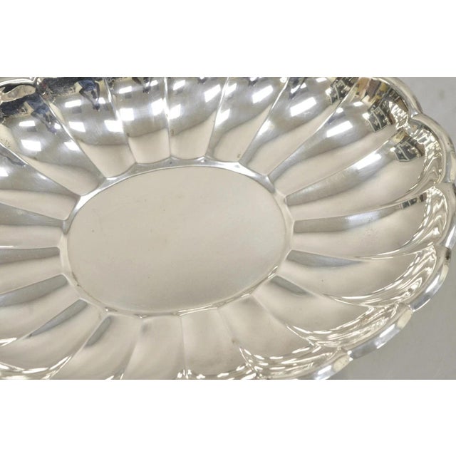 Metal Vintage Regency Style Silver Plated Scalloped Oval Serving Platter Fruit Bowl For Sale - Image 7 of 9