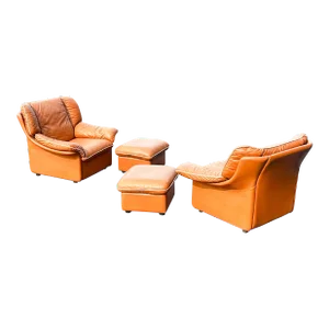 1970s Italian Leather Club Chairs Modernist Style of Desede