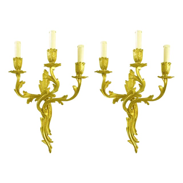 Vintage Wall Lights in Gilded Bronze, 1920s, Set of 2 For Sale