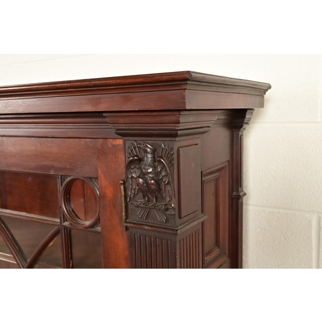 Brown R. J. Horner Style Antique American Empire Monumental Carved Mahogany Quadruple Bookcase Cabinet, Circa 1890s For Sale - Image 8 of 14