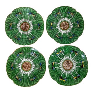 Set of 4 Antique Chinese Export Porcelain Famille Verte” Boc Choy Leaf” 6”plates For Sale