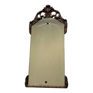 Antique Gilt Carved Wood Etched Wall Mirror, Early 20th Century For Sale