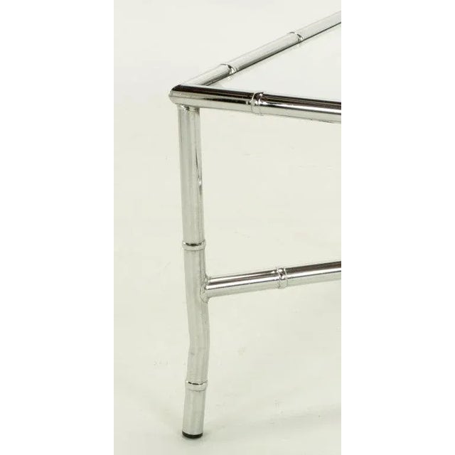 Glass Chromed Steel Faux Bamboo X-Stretcher End Tables - a Pair For Sale - Image 7 of 9