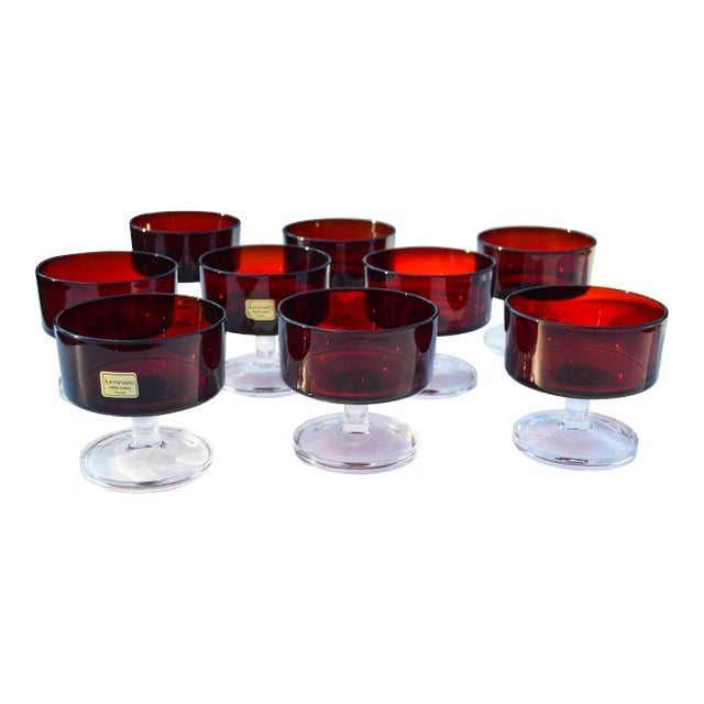 Vintage French Red Crystal Glasses- Set of 9 For Sale