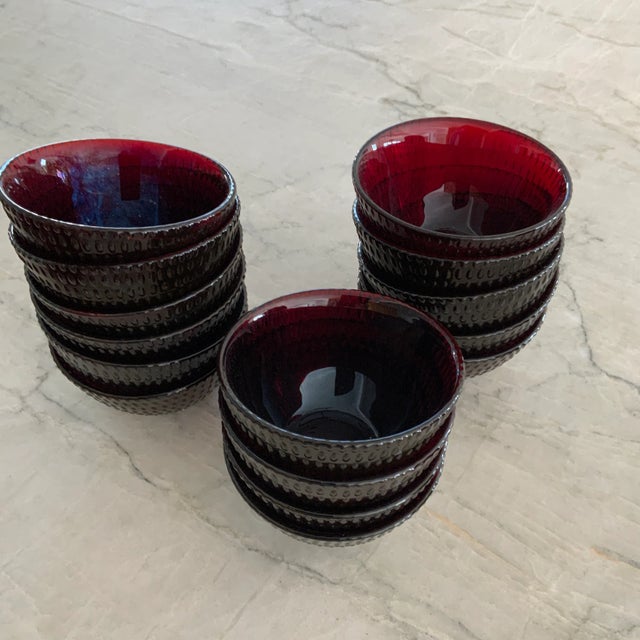 Vintage Deep Ruby Red Pebbled Glass Small Bowls- Set of 15 For Sale - Image 10 of 12