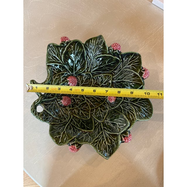 Majolica Vintage Majolica Strawberry Leaf Plate For Sale - Image 4 of 6