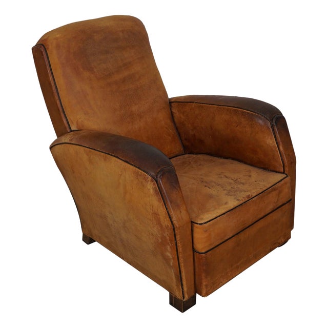 Vintage French Cognac-Colored Leather Club Chair, 1950s For Sale