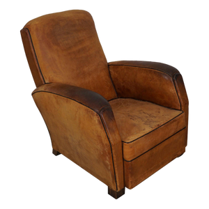 Vintage French Cognac-Colored Leather Club Chair, 1950s