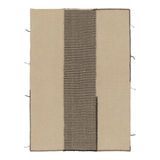 Rug & Kilim’s Contemporary Kilim in Beige With Striped Central Column in Black For Sale