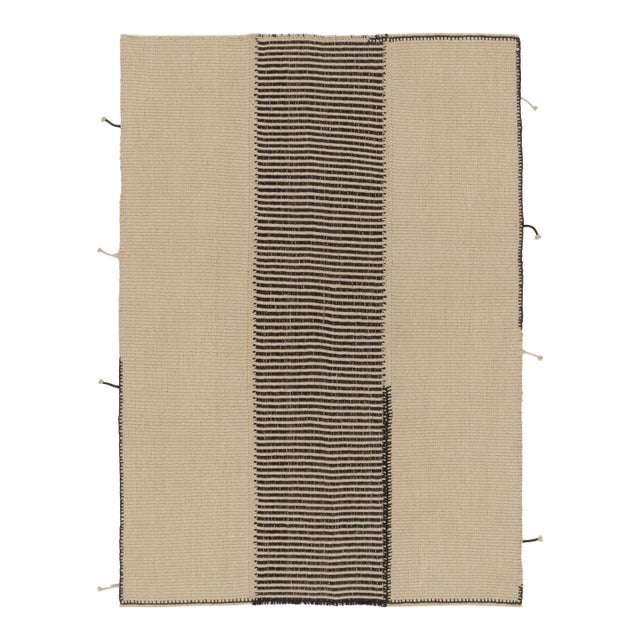 Rug & Kilim’s Contemporary Kilim in Beige With Striped Central Column in Black For Sale