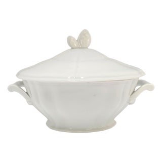Mid 20th Century Limoges France White Porcelain Scalloped Covered Tureen For Sale
