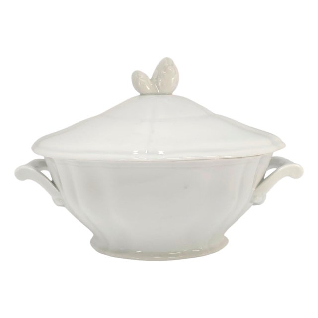 Mid-Century Limoges France White Porcelain Scalloped Covered Tureen For Sale