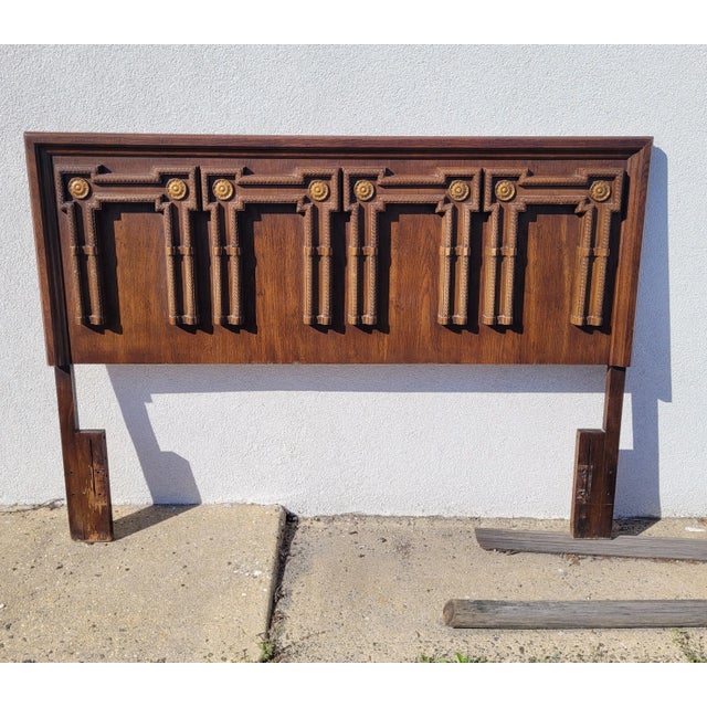 Wood 1950s Mid Century Modern Roman Style Headboard For Sale - Image 7 of 8
